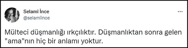 Ağırlıklı olarak sol ve Marksist çevrelerden isimler ise göçmenlere karşı olmanın net bir şekilde ırkçılık olduğu görüşünde. 👇