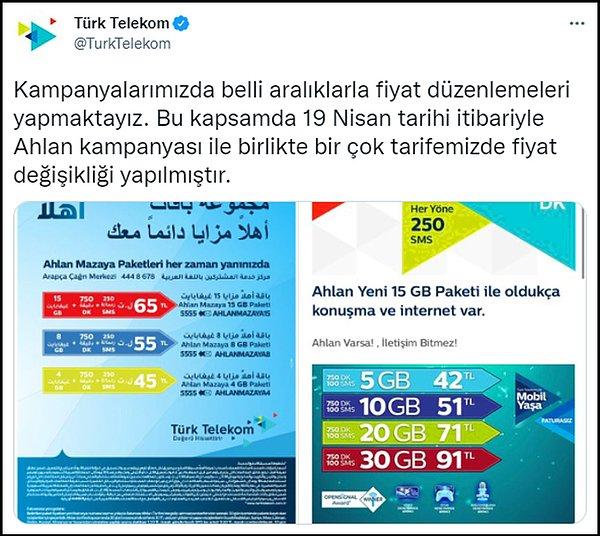 İddialara yanıt veren Türk Telekom ise söz konusu pakete zam yapıldığını, yeni fiyatların birkaç gün sonra geçerli olacağını duyurdu. 👇