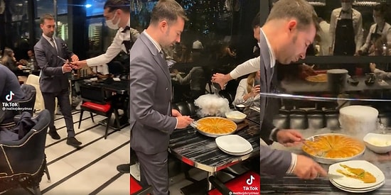 Aşırı Ciddi Bir Şekilde Baklava Servisi Yapan Görevlinin Acayip Hareketler Sergilediği Anlar Viral Oldu