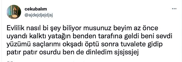 Cekubalım isimli kullanıcı evliliği anlatırken eşiyle yaşadığı bir osuruk anısını takipçileriyle paylaştı.