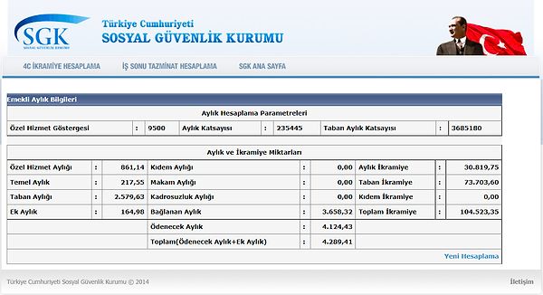 Sosyal Güvenlik Kurumu sitesinde kamu çalışanları için böyle bir hesaplama sistemi bulunuyor. Malum kamu tek bir sistem iş değişikliği vs yok biz de 1. derece 1. kademe 20 yıllık bir devlet memuru emekli olurken ne kadar ikramiye hakkı kazanıyor merak ettik.