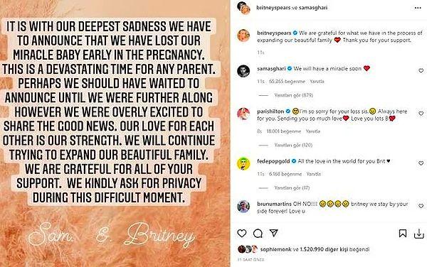 1. Dünyaca ünlü şarkıcı Britney Spears sosyal medya hesabından bebeğini kaybettiğini açıkladı.