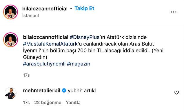 Bu haberi Instagram'da gören Mehmet Ali Erbil de bu paylaşımın altına "Yuh artık" yazdı.