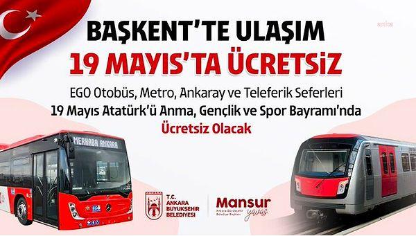 19 Mayıs'ta Ankara'da Toplu Taşıma Ücretsiz mi?