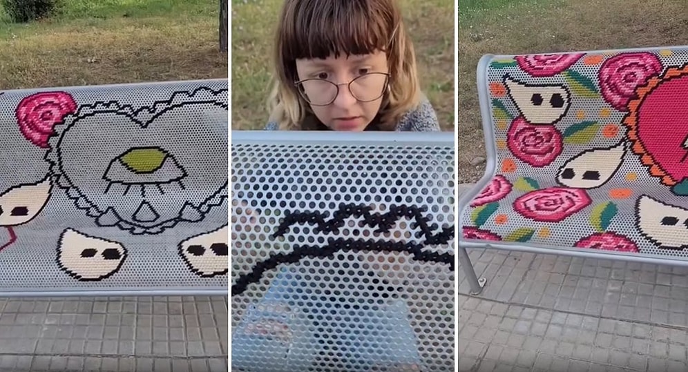 Sokaktaki Oturma Bankını Kanaviçe Sanatıyla Muhteşem Bir Tasarıma Dönüştüren Yetenekli İnsanlar