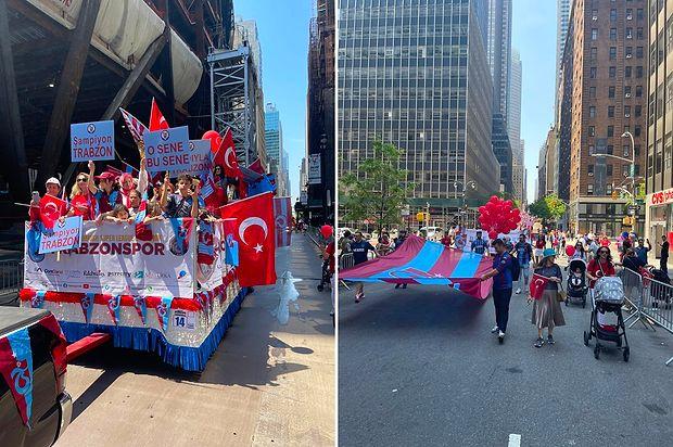 New York'ta Trabzonspor Coşkusu: Bordo Mavi ve Kırmızı Beyaz Bayraklar ile New York'ta Konvoy Yaptılar