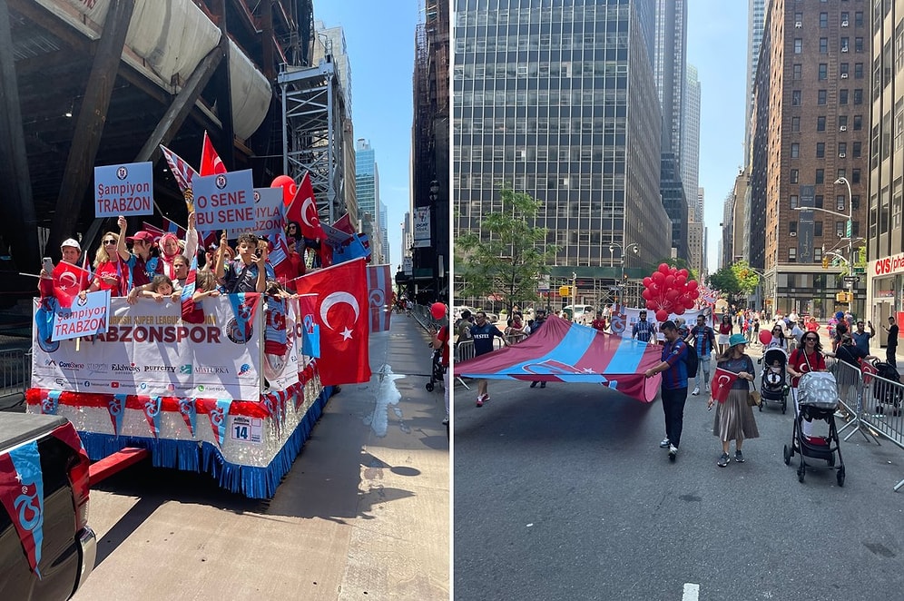 New York'ta Trabzonspor Coşkusu: Bordo Mavi ve Kırmızı Beyaz Bayraklar ile New York'ta Konvoy Yaptılar
