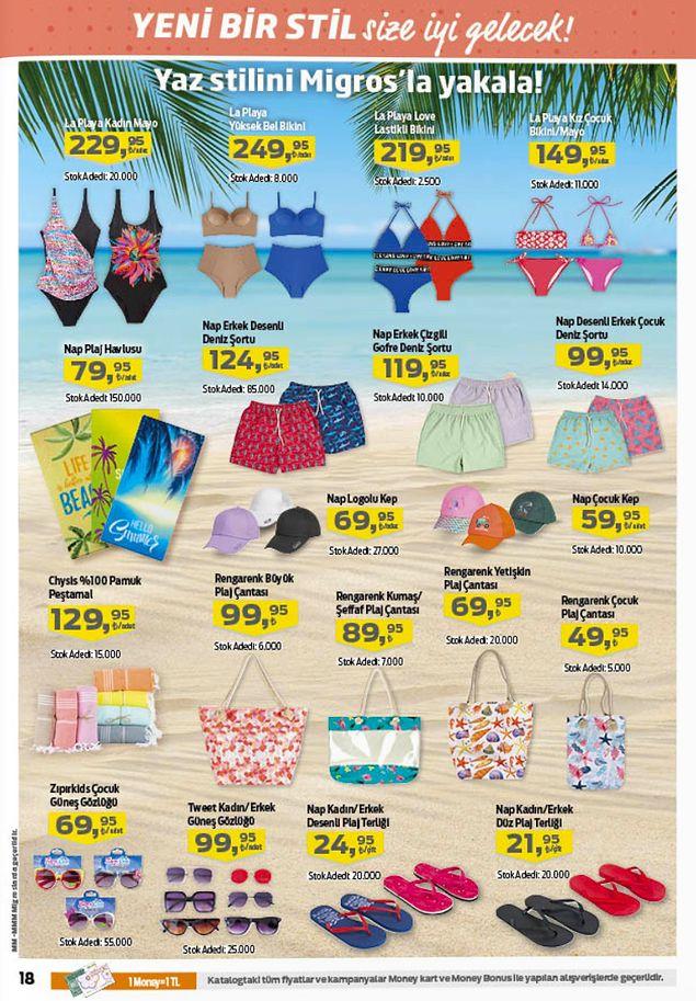 Plajda ihtiyacınız olabilecek tüm ürünler Migros'larda satışta olacak.