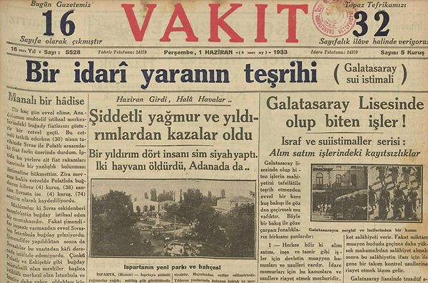 Bugünün eski gazetesi: 1 Haziran 1933