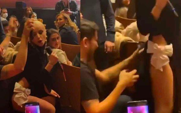 Gülşen yakın zamanda bir konserinde de seyircisinin kucağına oturmuş, o seyirci de Gülşen'in poposuna şaplak atmıştı.