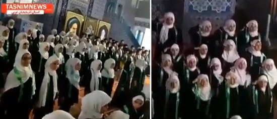 Çocukların Camide Selam Komutan Marşı Okuyarak Hamaney ve Humeyni Posteri Önünde Asker Selamı Verdiği İddiası