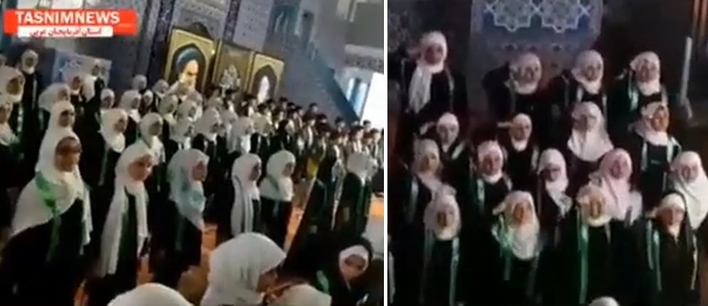 Çocukların Camide Selam Komutan Marşı Okuyarak Hamaney ve Humeyni Posteri Önünde Asker Selamı Verdiği İddiası