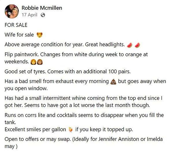 Sarah arkadaşları ile bir festivale gitmek için şehir dışına çıktığı zaman Robbie sosyal medya hesabında bir ilan paylaştı. Eşini satışa çıkarttığı bir ilan...
