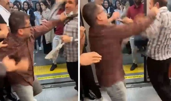 Metroda Tartışan 2 Kişinin Arasına Giren Vatandaş, Tartışanlardan Biriyle Yumruk Yumruğa Kavga Etti