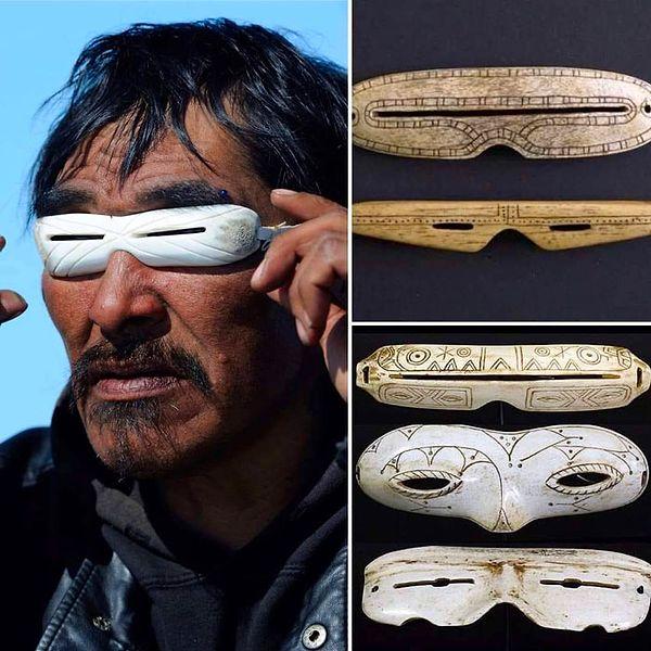 15. Kuzey bölgelerinde ve Inuit gibi karın şiddetli olduğu iklimlerde yaşayan insanlar, gözlerini korumak için balina kemiği, boynuz ve fildişinden güneş gözlükleri yaptılar.