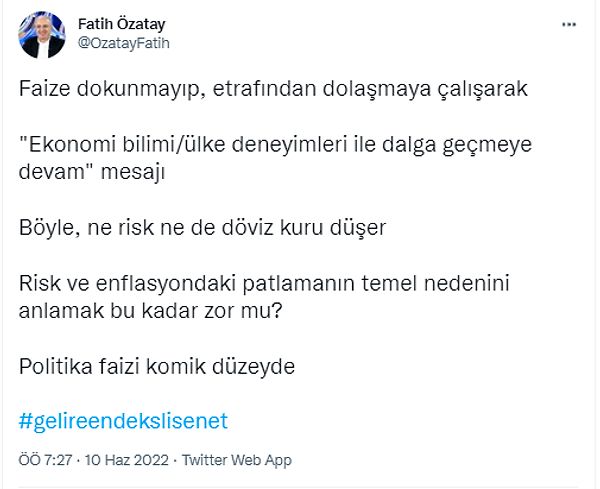 Son olarak durumun net bir özetini yapan Fatih Özatay'a bırakıyoruz sözü👇