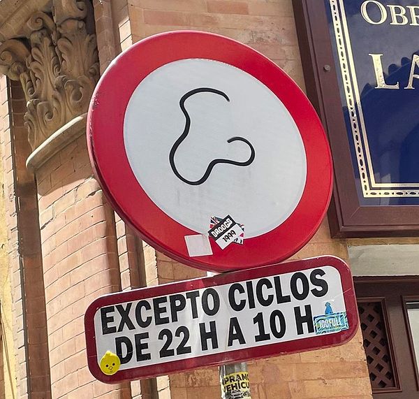 16. "İspanya'da üzerinde burun olan bir sokak tabelası."