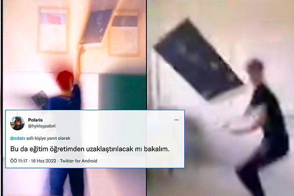 3. Lisede çekilen görüntülerde bir öğrenci, Mustafa Kemal Atatürk portresine tekme attığı videoyu TikTok'ta paylaştı. Görüntüler sosyal medyada tepki çekti.