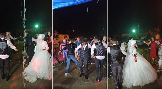 Türkiye'de Yazlar Düğünlü ve Yağışlı Olur: Yağmura Aldırış Etmeden Düğüne ve Eğlenmeye Devam Ettiler