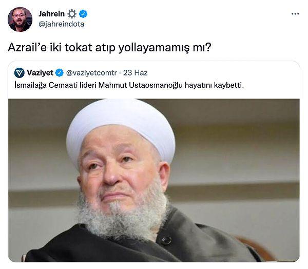 Gelelim asıl konumuza. Ünlü yayıncı Jahrein, Mahmut Ustaosmanoğlu'nun ölümünün ardından attığı bu tweetle epey tepki çekti, belki görmüşsünüzdür.