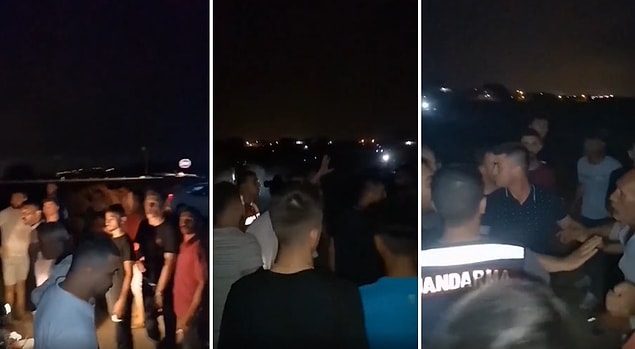 O vatandaşı ise bir jandarma 'Konuşma' diyerek uyarınca diğer vatandaşlar tepki gösterdiler.