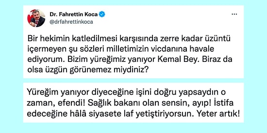 Sağlık Bakanı Fahrettin Koca'nın Kemal Kılıçdaroğlu'na Twitter'dan Verdiği Yanıta Tepki Yağdı
