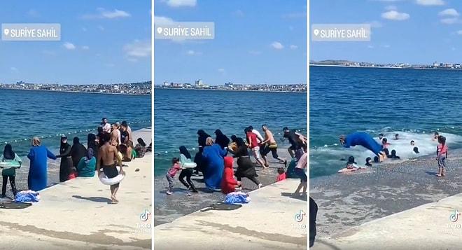 İstanbul'da Sahilde Denize Atlayan Kadının Taklacı Güvercin Gibi Denize Atladığı Efsane Anlar