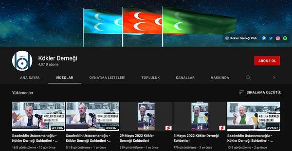 İBDA-C örgütüne yakınlığıyla bilinen Kökler Derneği'nin YouTube kanalında da düzenli olarak Saadettin Ustaosmanoğlu'nun sohbetleri yayınlanıyor.