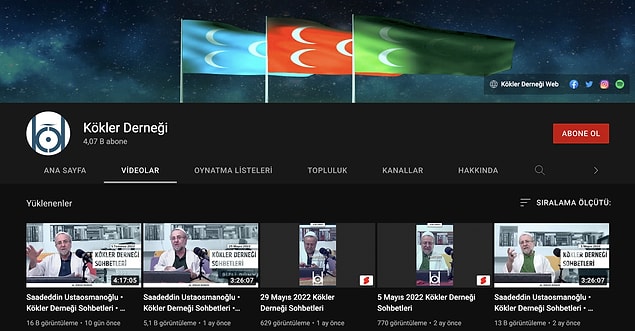 İBDA-C örgütüne yakınlığıyla bilinen Kökler Derneği'nin YouTube kanalında da düzenli olarak Saadettin Ustaosmanoğlu'nun sohbetleri yayınlanıyor.