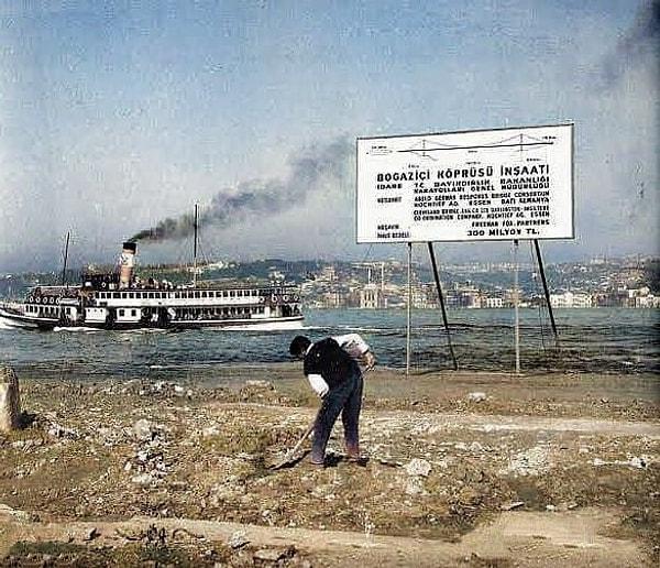 15. Boğaziçi Köprüsü'nin inşaatı, İstanbul, 1970.