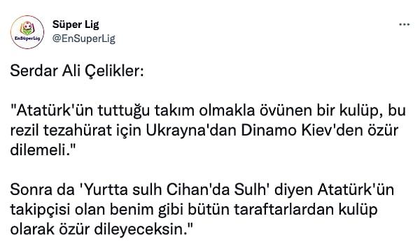 Maçın ardından Vole uygulamasında konuşan Serdar Ali Çelikler, Fenerbahçe'nin özür dilemesi gerektiğini söyledi.
