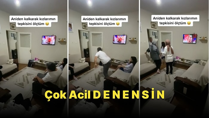 Oturduğu Koltuktan Aniden Kalkıp Koşarak Kızlarının Tepkisini Ölçen Babadan Mükemmel Şaka