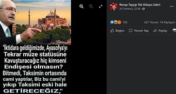 2. İddia: Kılıçdaroğlu, Ayasofya'yı tekrar müze yapıp Taksim Camii'ni yıkacağını söyledi.