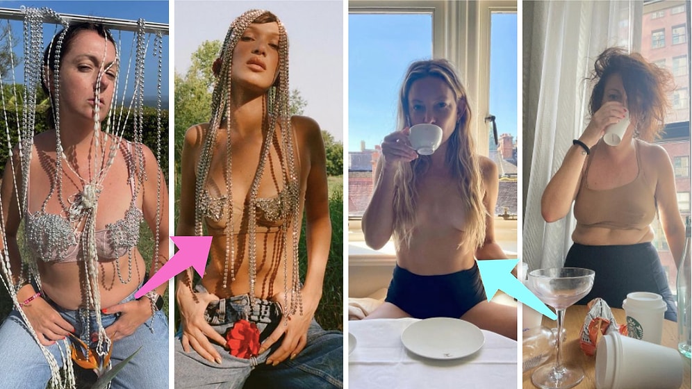 Ünlü İsimlerin Paylaştığı Fotoğrafları Yeniden Yorumlayarak Kahkahalara Boğan Kadından Eğlenceli Kareler