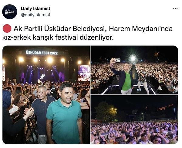 @dailyislamist isimli Twitter sayfası da AKP'li Üsküdar Belediyesi'nin kızlı-erkekli festival düzenlemesinden rahatsız olduklarını paylaştı.