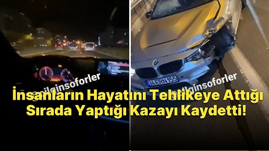 İnsanların Hayatını Riske Atarak Yüksek Hız ile Makas Atan Magandanın Kaza Yaptığı Anlar