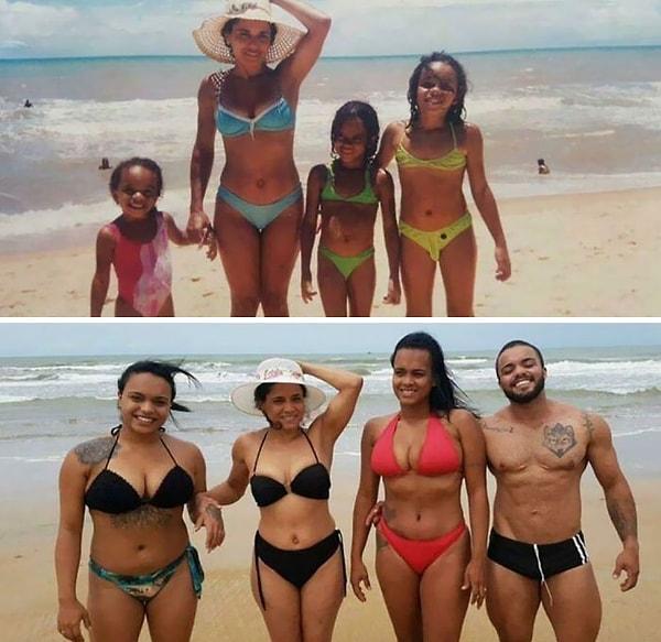 5. 18 yıl sonra aynı sahilde çektirilen bir aile fotoğrafı: