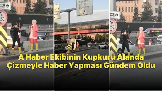 A Haber Muhabiri ve Kameramanının Kupkuru Ankara Sokaklarında Sarı Çizme ile Yayın Yapması Gündem Oldu