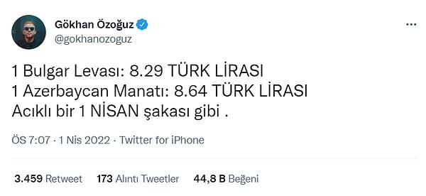 Türk Lirası'nın değer kaybı birçok yerde karşımıza çıkıyor. Gökhan Özoğuz'da bu değer kaybını 1 Nisan şakası gibi değerlendirdiği bir tweet atmıştı.