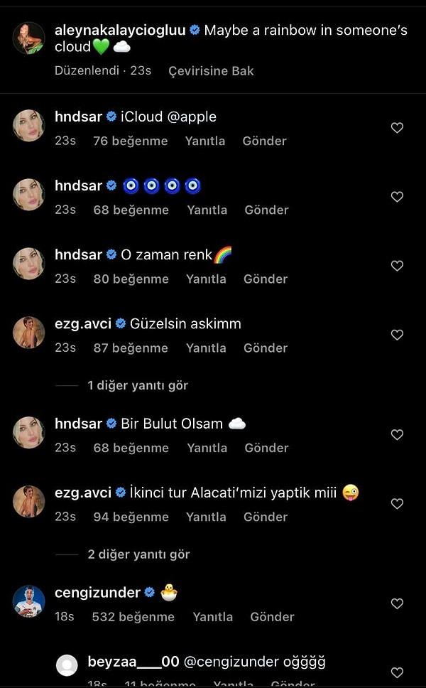 Cengiz Ünder, Aleyna Kalaycıoğlu'nun paylaşımına 'civciv' emojisi koyarak sonunda bu aşkı belgelemiş oldu.