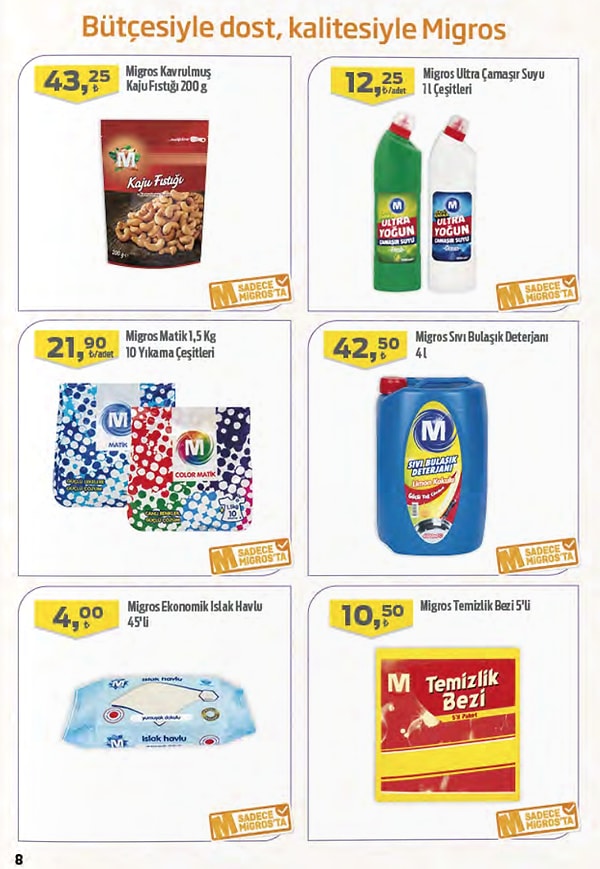 52. Migros Ekonomik Islak Havlu 45'li 4 TL.