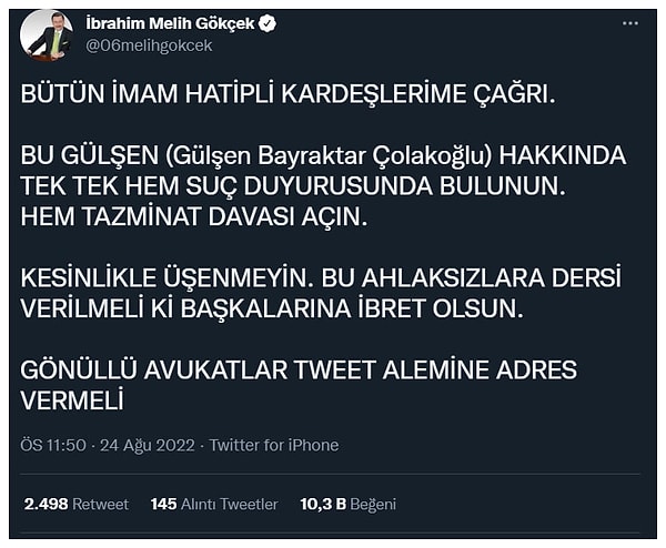 Ankara'nın eski belediye başkanı Melih Gökçek;