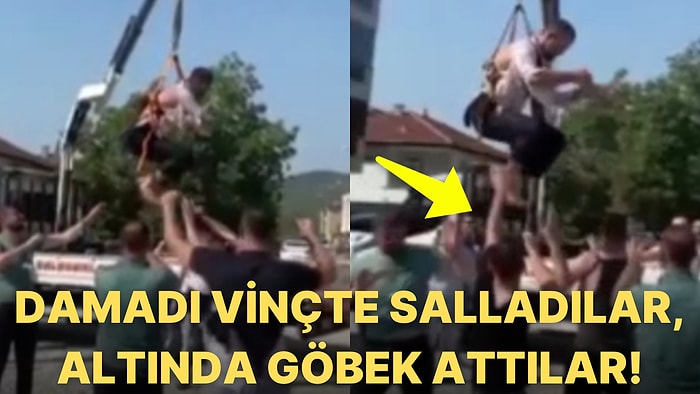 Bu Hangi Yörenin Adeti? Bursa'da Vince Bağlayıp Sallandırdıkları Damadın Altında Göbek Attılar