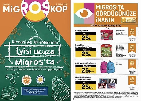 Migros'ta belirli tarihlerde 100 TL ve üzeri alışverişlerinizde bazı okul ürünleri indirimde olacak.