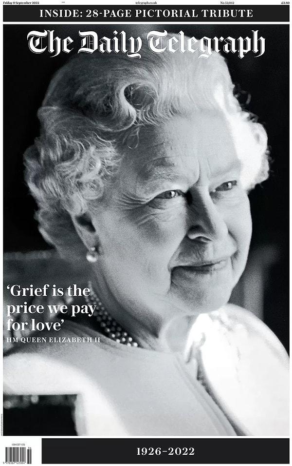 3. Daily Telegraph gazetesi Kraliçe'nin fotoğrafının yanına, onun 11 Eylül saldırılarının ardından, hayatını kaybedenlerin yakınlarına hitaben söylediği bir sözü yazdı: Yas, sevgimiz için ödediğimiz bedeldirSun gazetesi "Sizi çok sevdik hanımefendi" başlığını kullandı.
