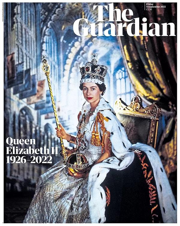 8. Guardian ilk sayfasında bir metin kullanmadan, yalnızca Kraliçe'nin adını, ölüm ve doğum tarihlerini yazdı.