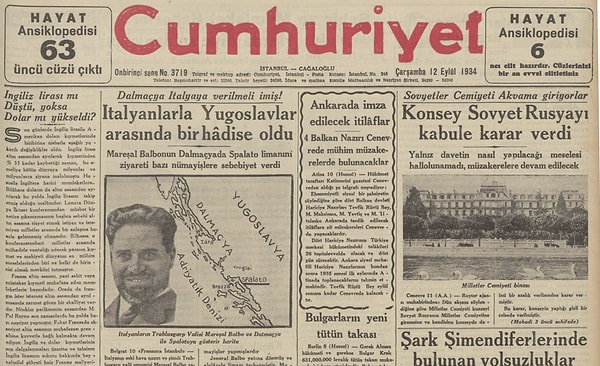 Bugünün eski gazetesi: 12 Eylül 1934