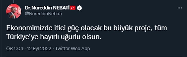 Nureddin Nebati sözlerini "Hayırlı uğurlu olsun" diye bitirdi.