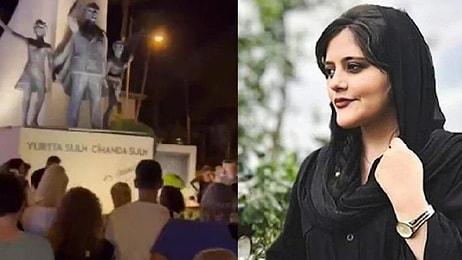 İranlılar Antalya'da Atatürk Heykeli Önünde Rejimi Protesto Etti