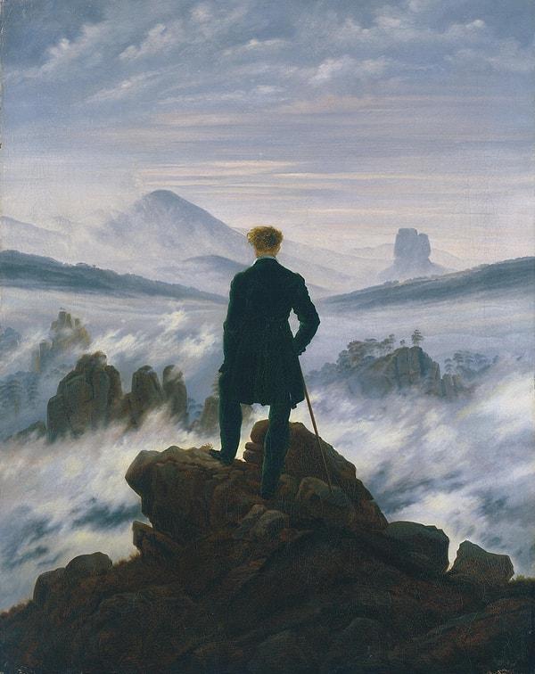 58. Der Wanderer über dem Nebelmeer (Bulutların Üzerinde Yolculuk) - Caspar David Friedrich (1818)
